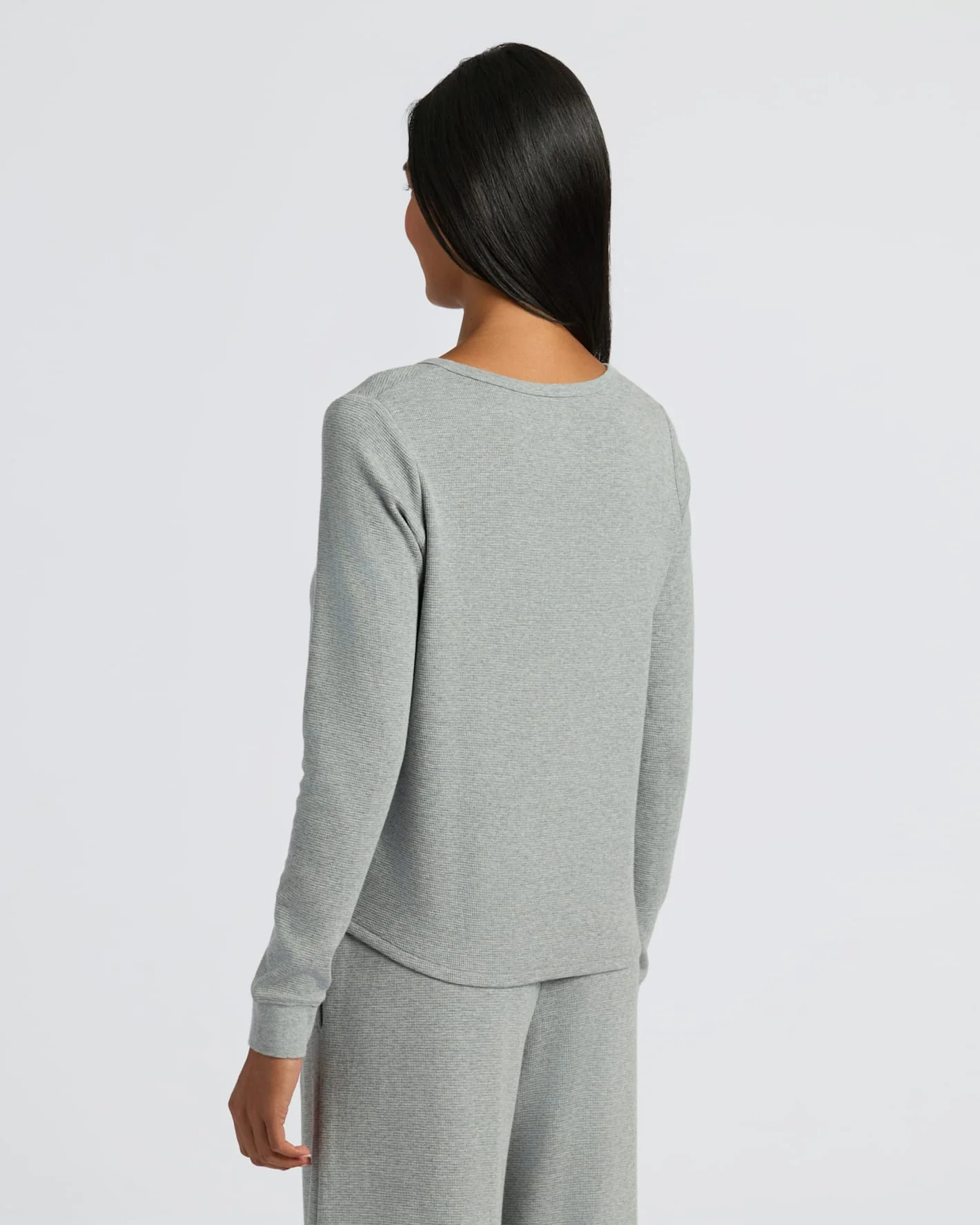 Womens Heather Gray Waffle Long Sleeve Henley & Waffle Leg Pant 2-Pack - Image 4