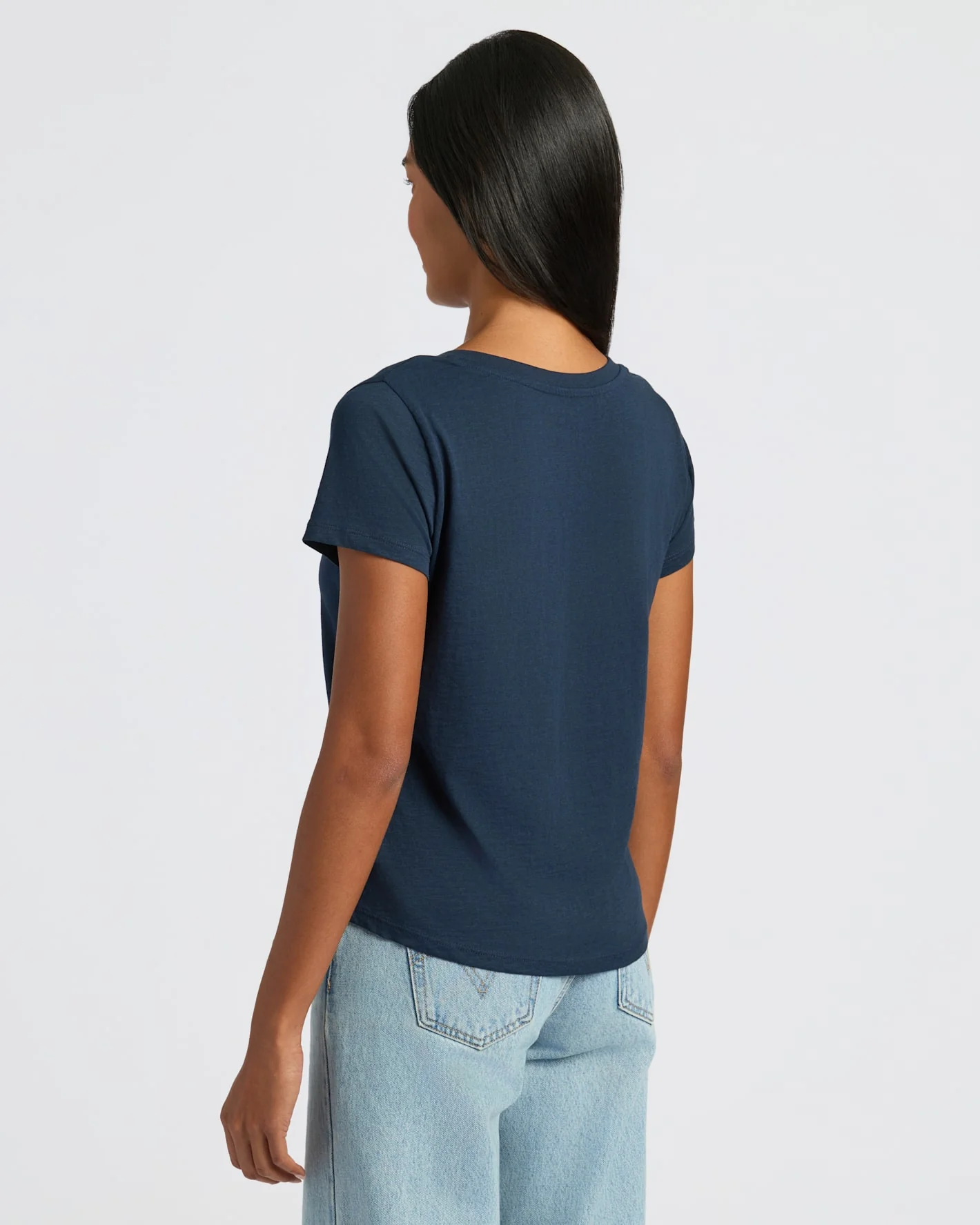 Womens Navy & White Relaxed Slub V-Neck Tee 2-Pack - Image 4