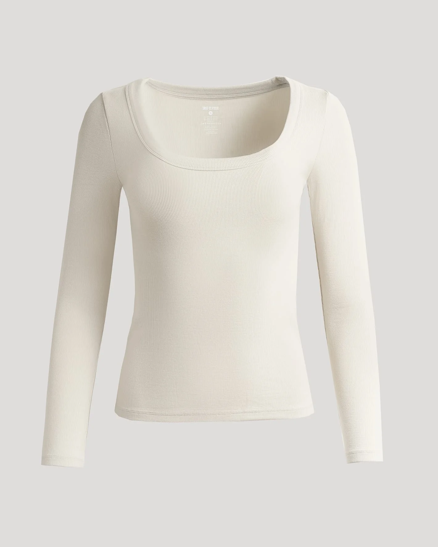 Womens Oatmeal Ribbed Long Sleeve Scoop Neck Tee - Image 2