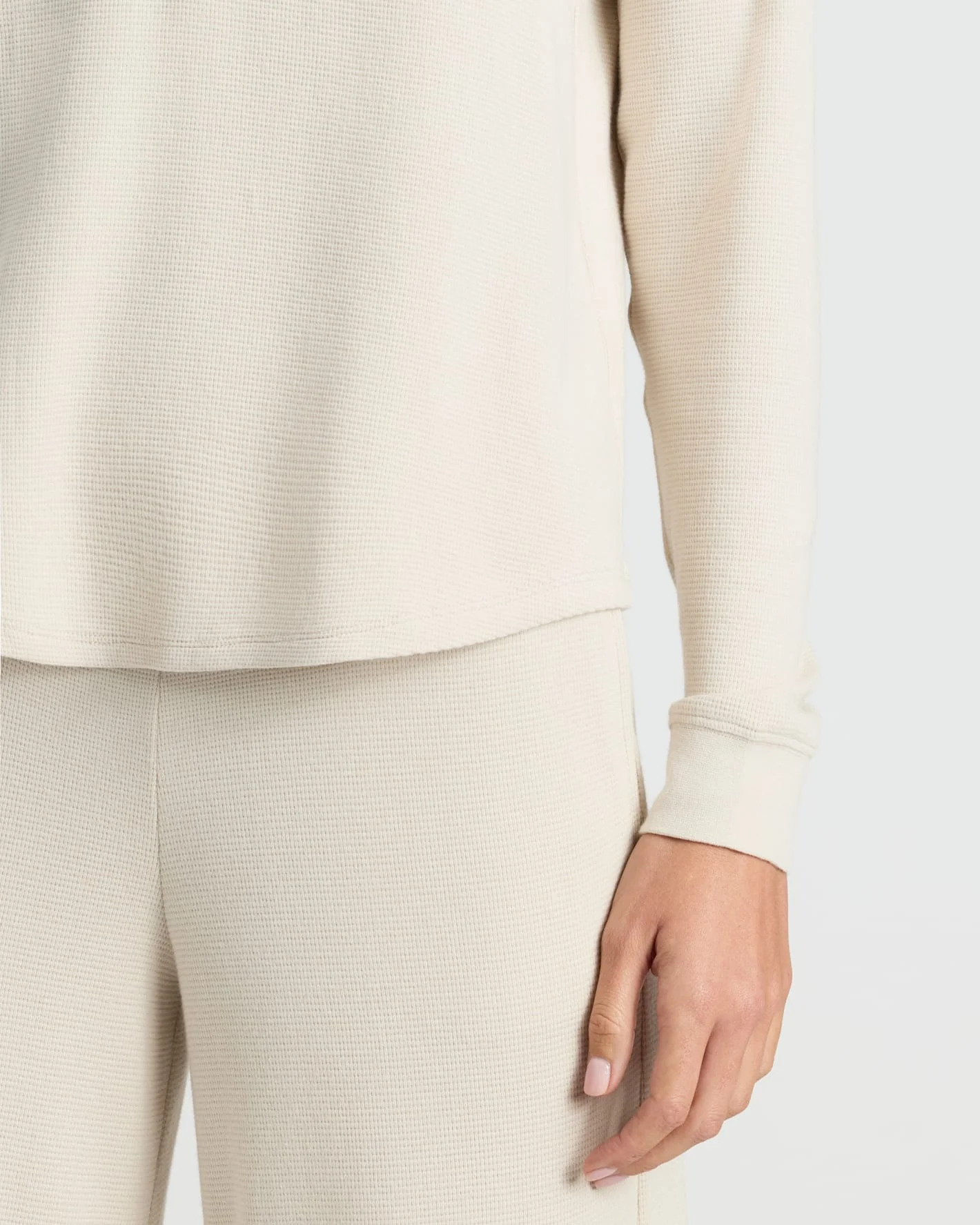 Womens Oatmeal Waffle Long Sleeve Henley & Waffle Leg Pant 2-Pack - Image 5