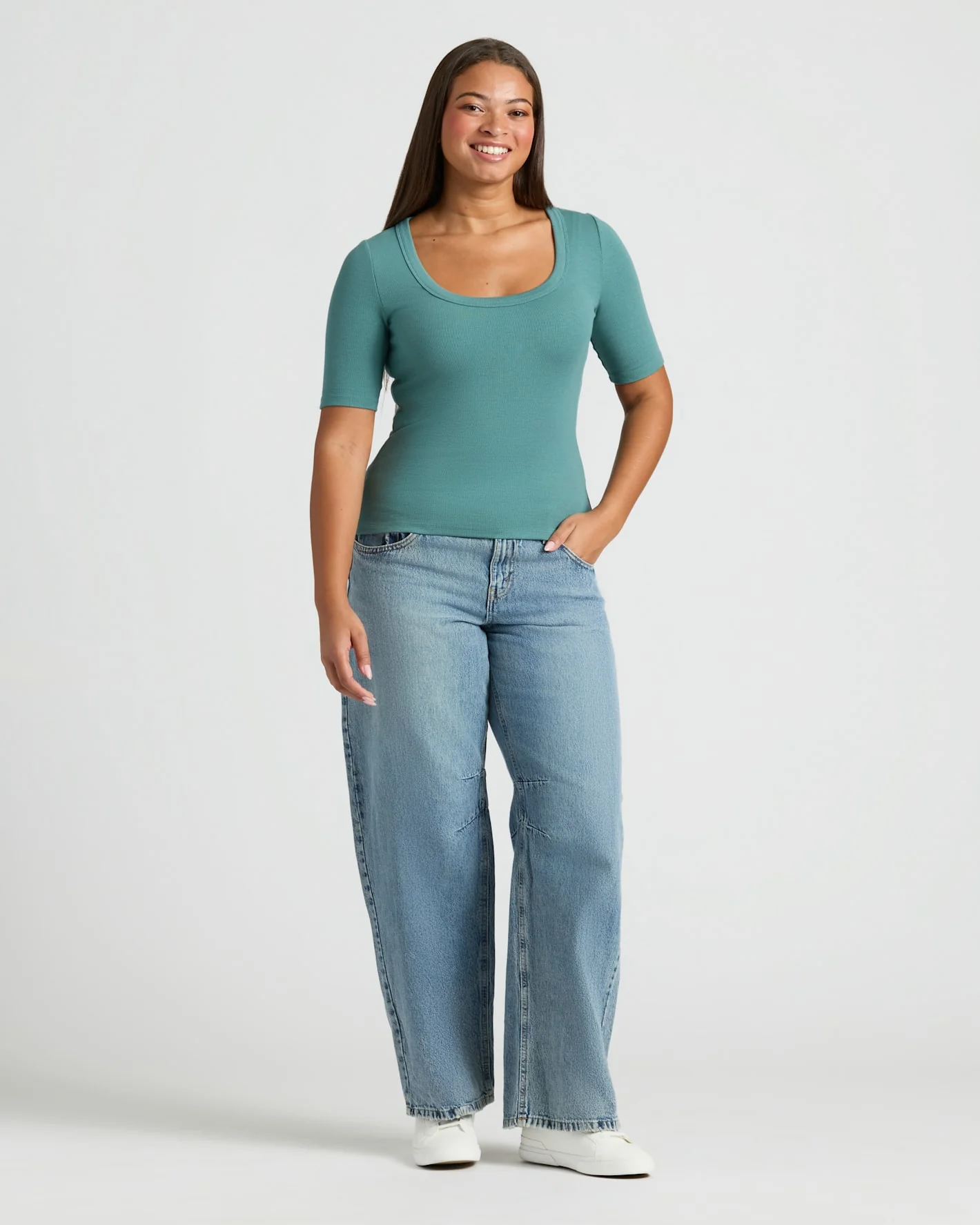 Womens Ribbed 3/4 Sleeve Scoop Neck Tee 3-Pack - Image 3