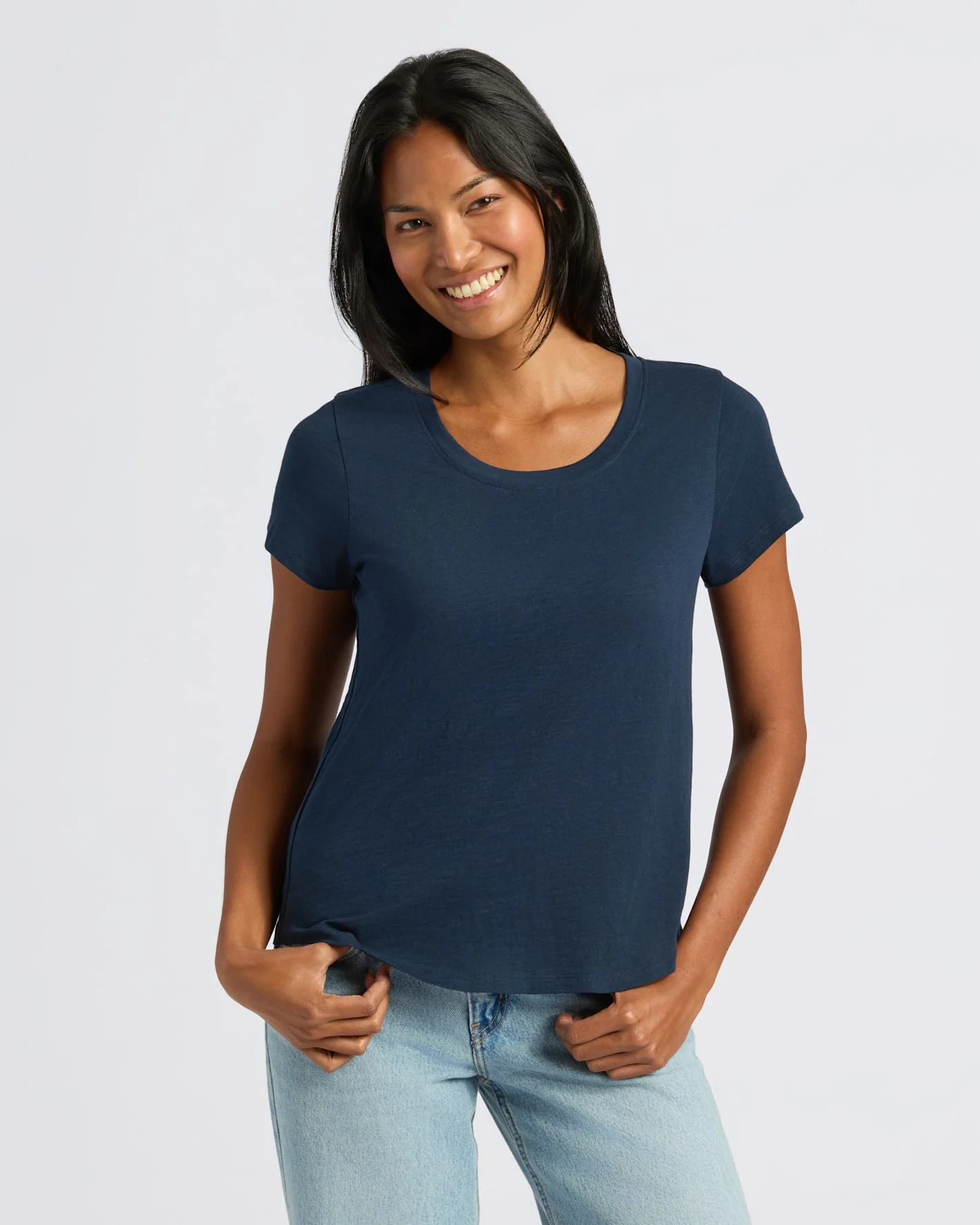 Womens Navy Slub Scoop Neck Tee - Image 4